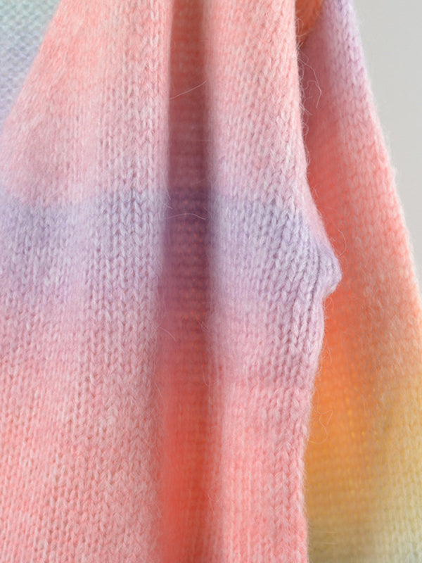 Rainbow patchwork cardigan sweater knitted jacket