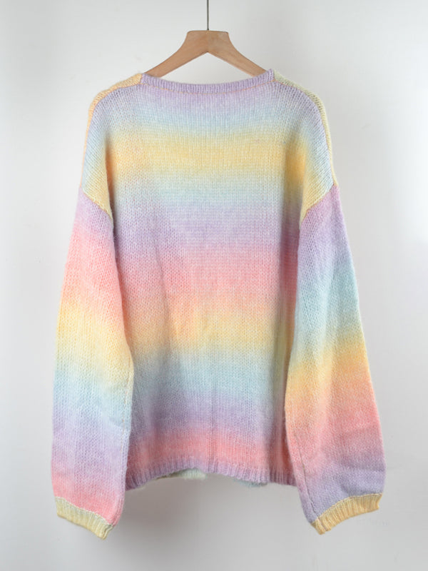 Rainbow patchwork cardigan sweater knitted jacket