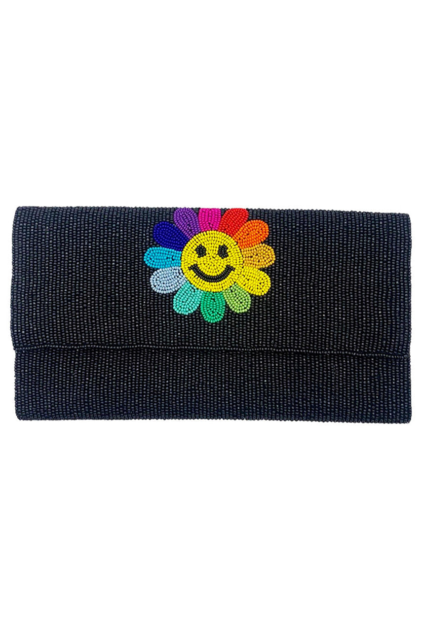 Rainbow Smile Flower Glass Beads Clutch