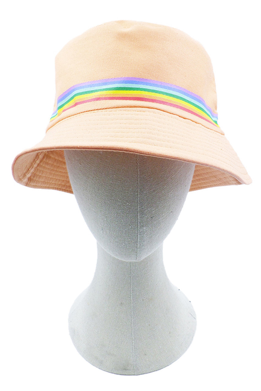Rainbow Trim Solid Bucket Hat