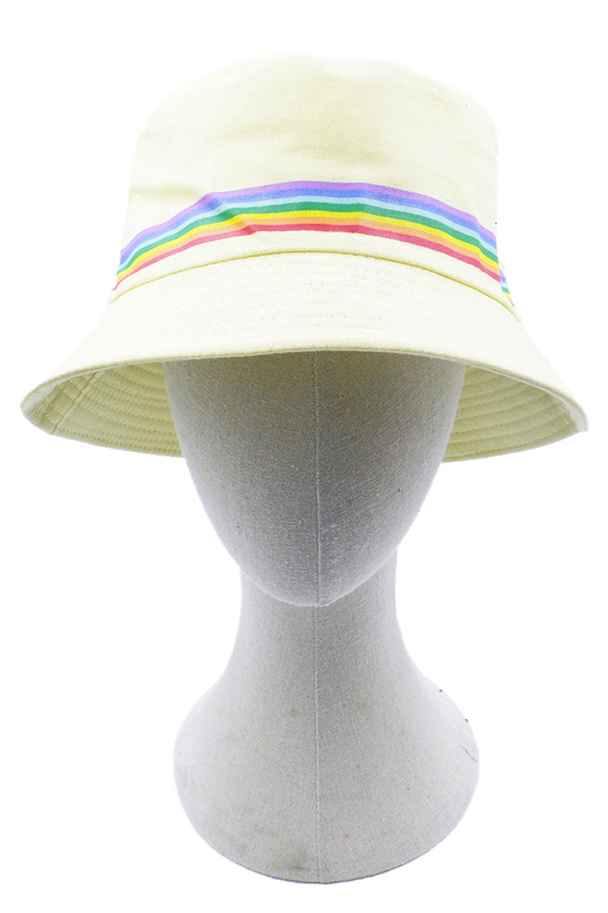 Rainbow Trim Solid Bucket Hat