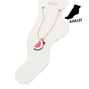 Rani Wood Watercolor Watermelon Charm Link Chain Anklet