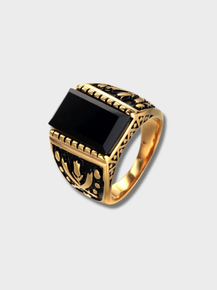 RECTANGULAR BLACK STONE SILVER RING - ELEGANT JEWELRY ACCESSORY