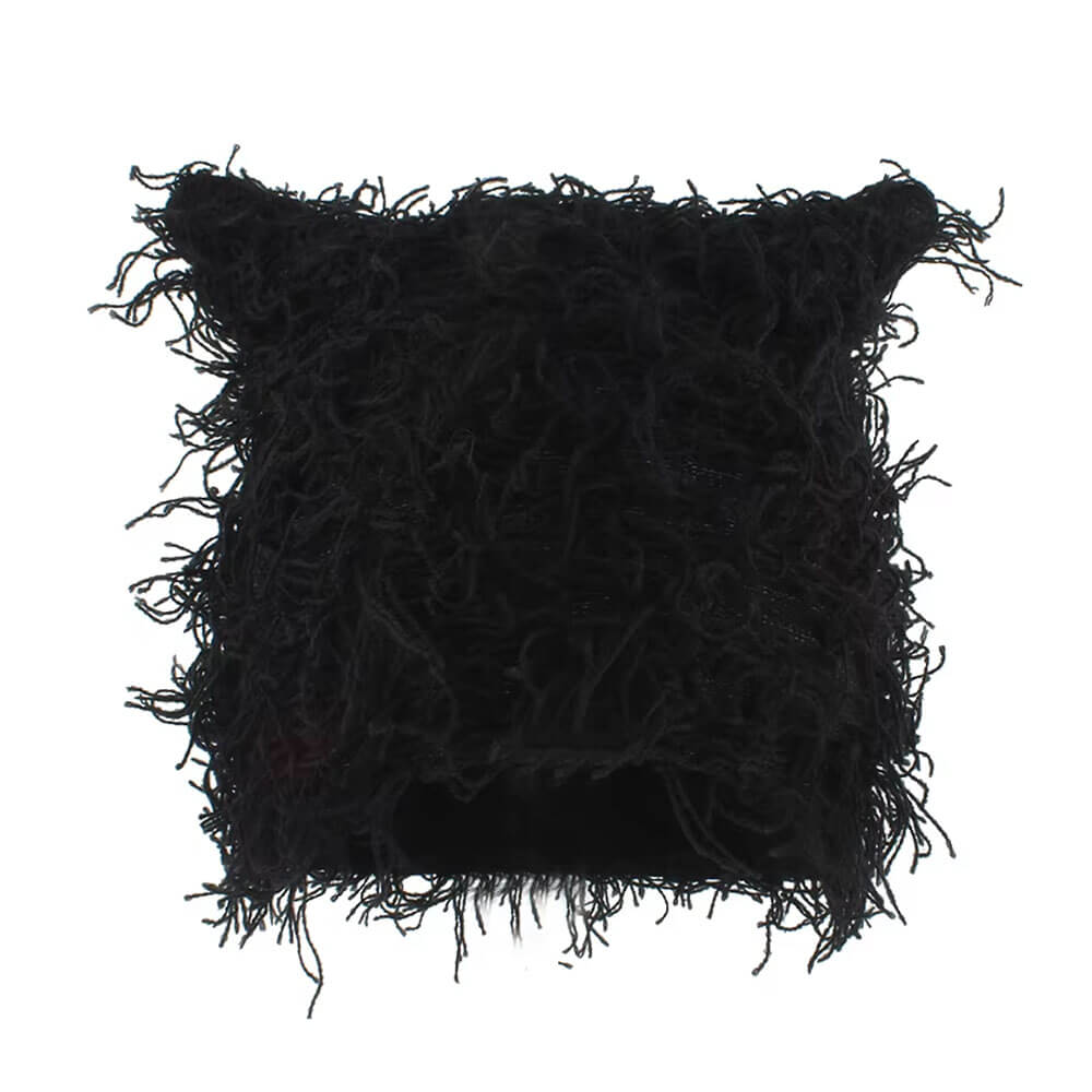 RED AND BLACK CAT EAR BEANIE DISTRESSED CAT
