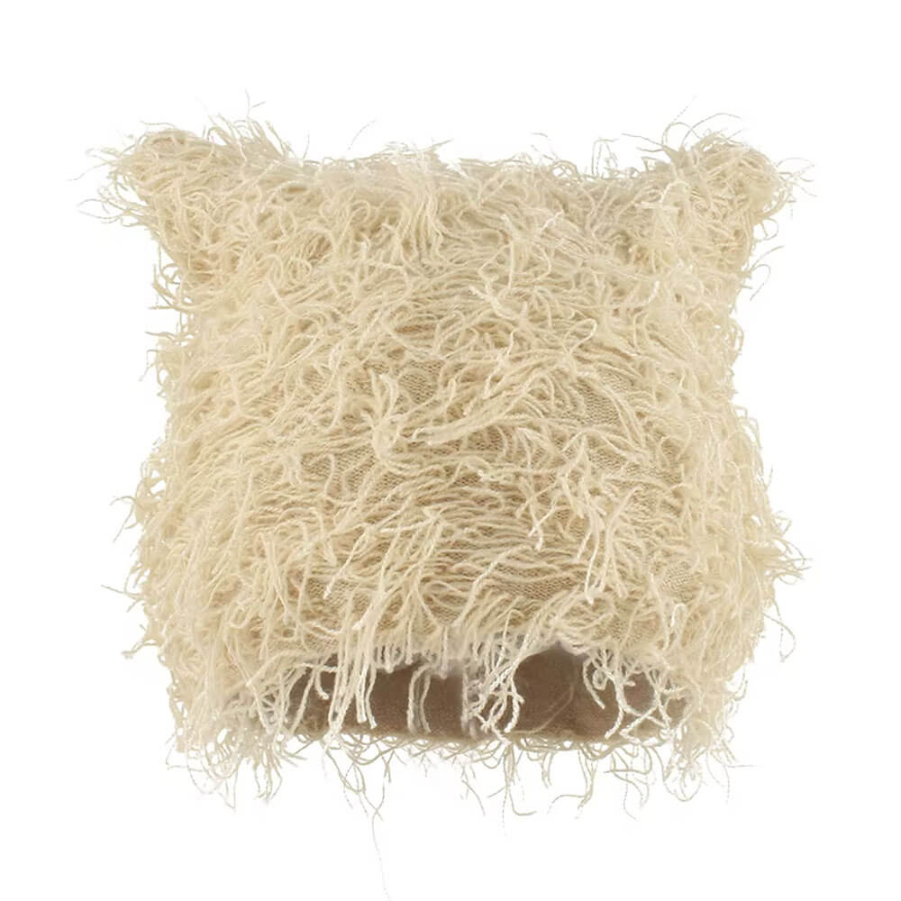 RED AND BLACK CAT EAR BEANIE DISTRESSED CAT