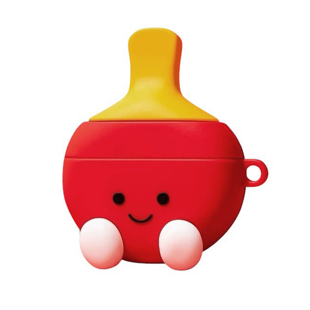 RED AND YELLOW PING PONG PADDLE AIRPODS CASE WITH ACCESSORIES