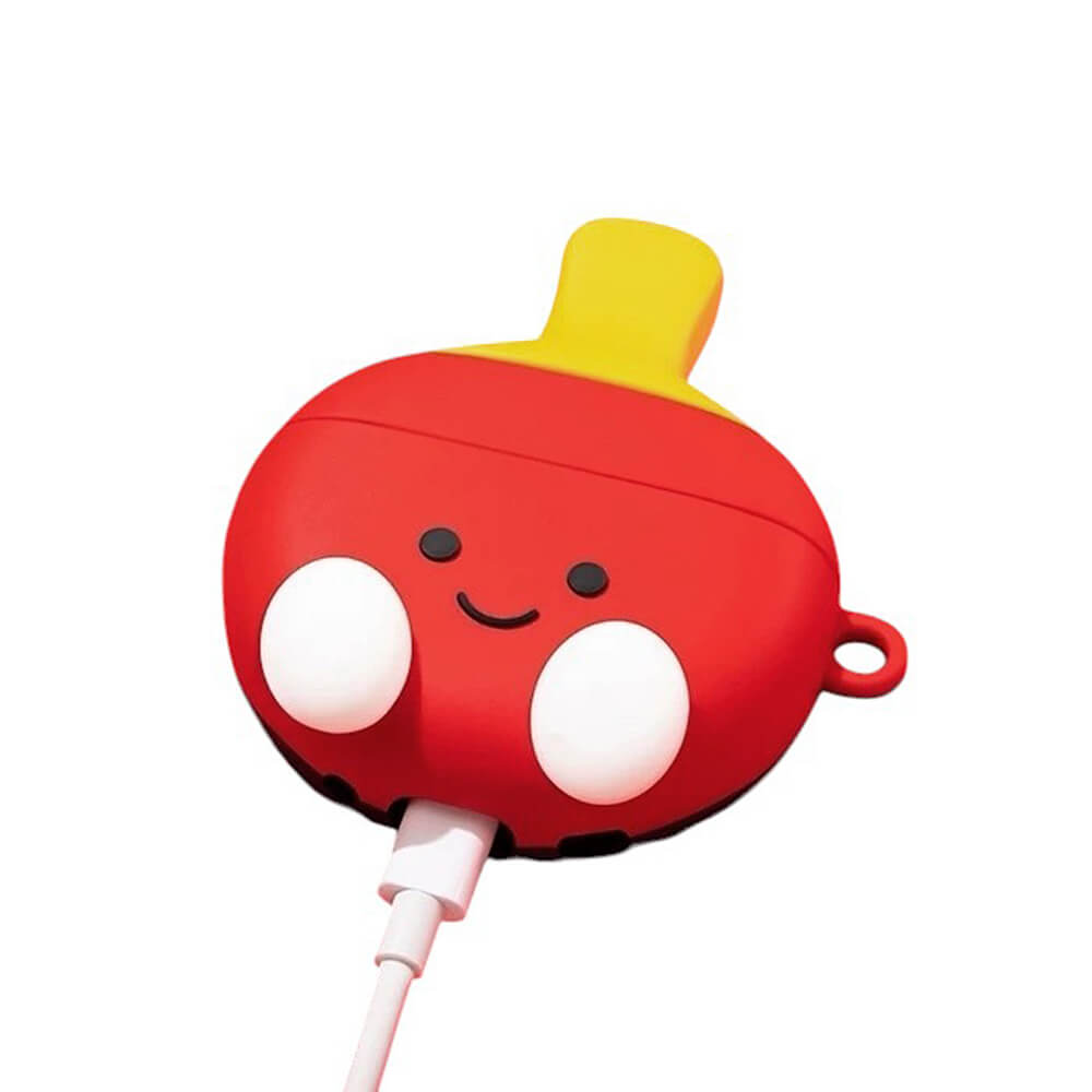 RED AND YELLOW PING PONG PADDLE AIRPODS CASE WITH ACCESSORIES
