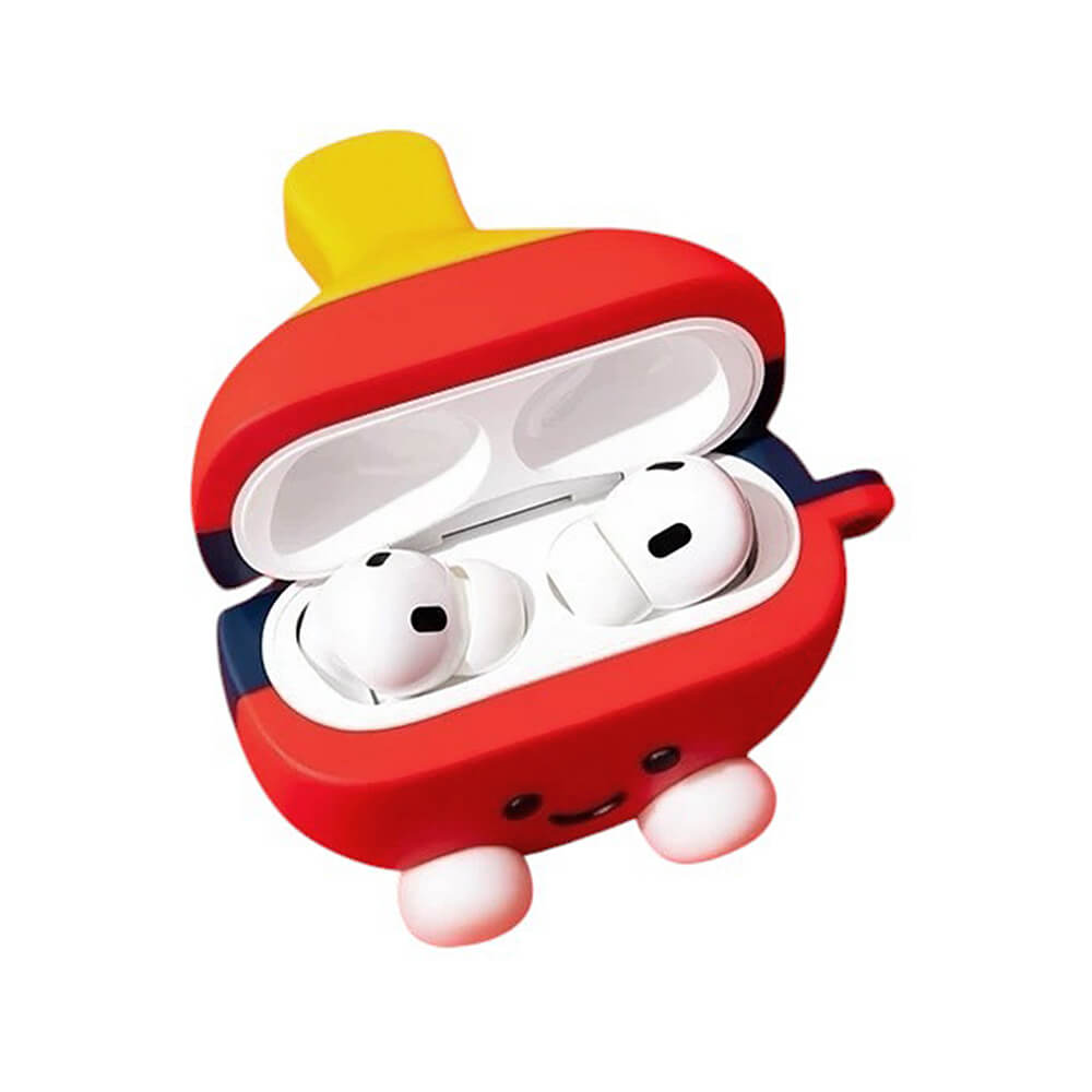 RED AND YELLOW PING PONG PADDLE AIRPODS CASE WITH ACCESSORIES