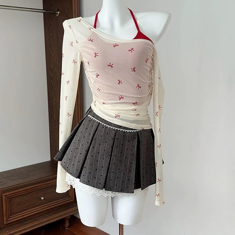 RED BOW MESH TOP: CHIC RED BOW DESIGN