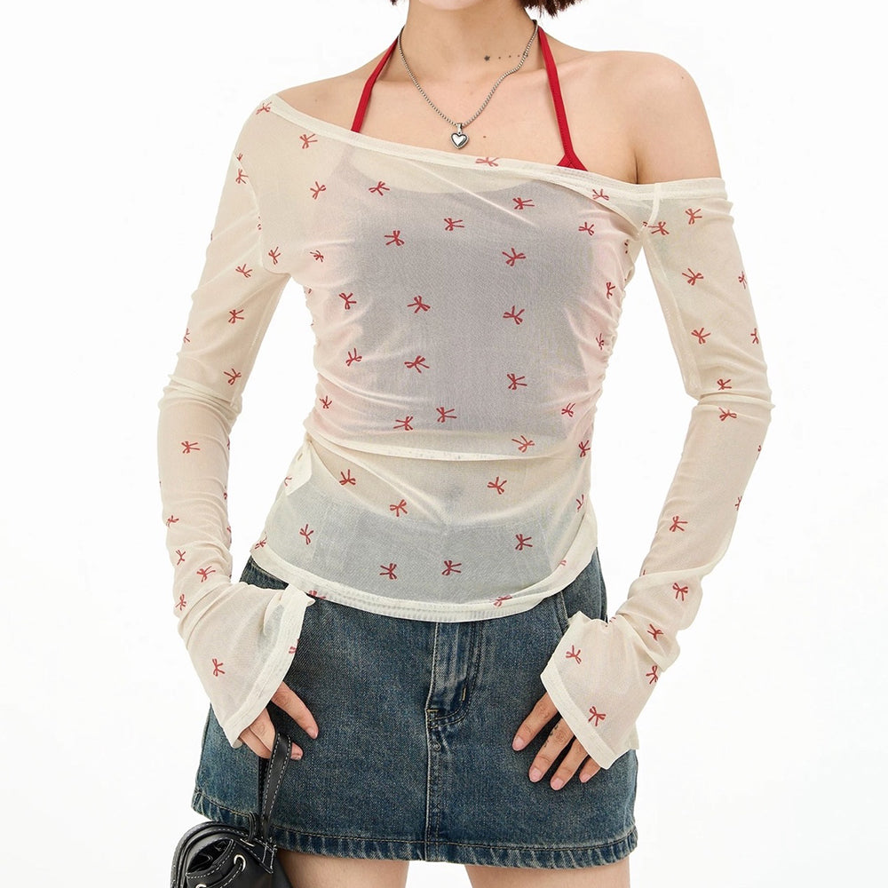 RED BOW MESH TOP: CHIC RED BOW DESIGN