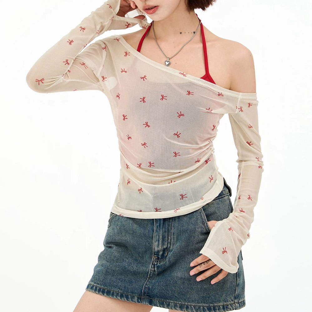 RED BOW MESH TOP: CHIC RED BOW DESIGN