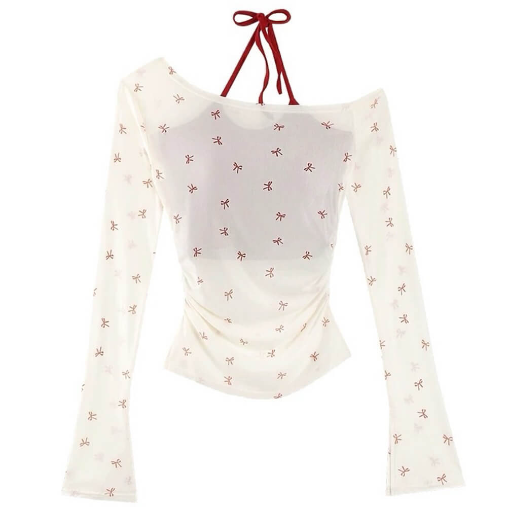 RED BOW MESH TOP: CHIC RED BOW DESIGN