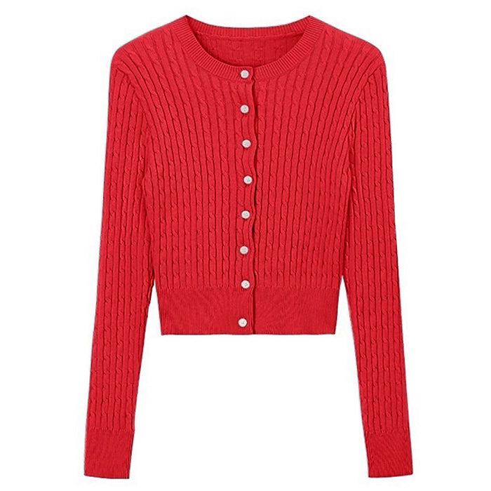 RED CABLE CROPPED CARDIGAN TIMELESS DESIGN