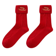 RED CHRISTMAS KNITTED SOCKS PAIR HIGH-QUALITY COTTON