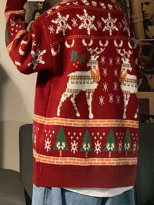 RED CHRISTMAS SWEATER WITH REINDEER – CHRISTMAS DEER PRINT DESIGN