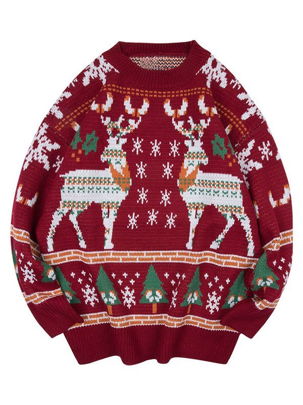 RED CHRISTMAS SWEATER WITH REINDEER – CHRISTMAS DEER PRINT DESIGN