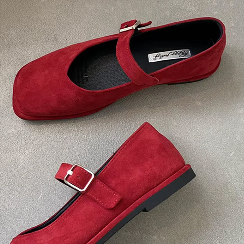 RED MARY JANE FLATS: VINTAGE JANE FLATS PAIR