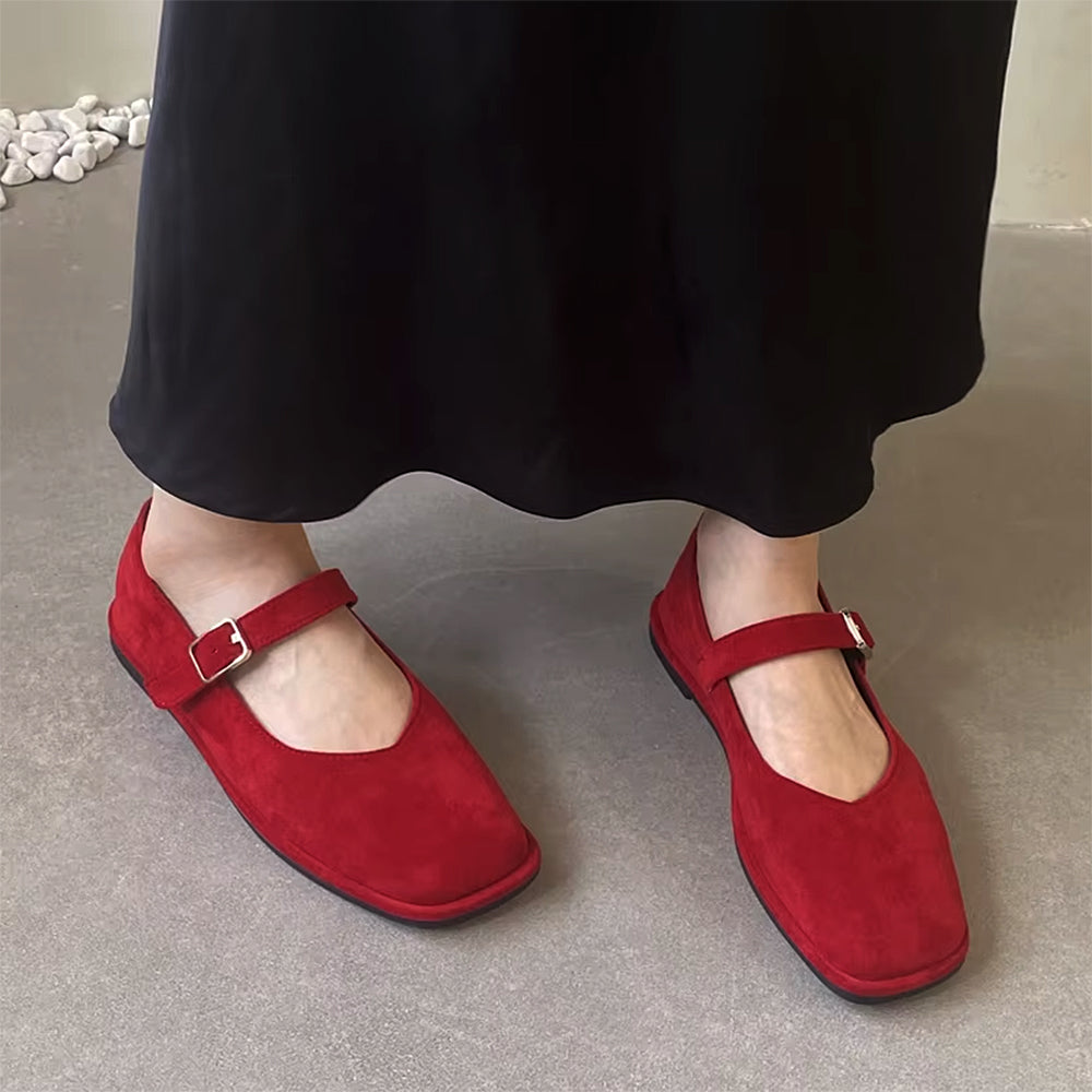 RED MARY JANE FLATS: VINTAGE JANE FLATS PAIR