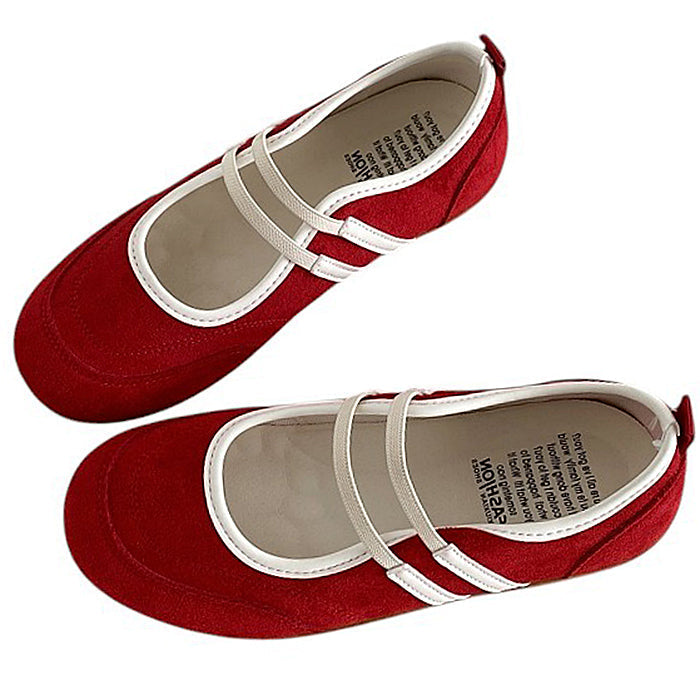 RED MARY JANE SHOES FOR WOMEN - CLASSIC BALLET FLATS