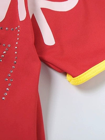 RED OFF-THE-SHOULDER TOP WITH VINTAGE LETTER PRINT