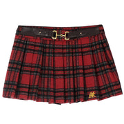 RED PLAID MINI SKIRT WITH FAUX LEATHER BELT