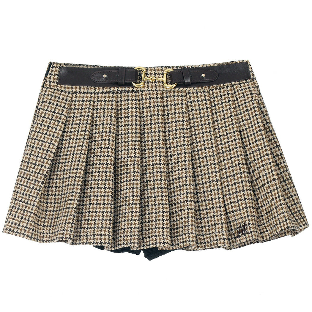 RED PLAID MINI SKIRT WITH FAUX LEATHER BELT