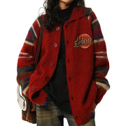 RED PLAID SLEEVE CARDIGAN: PREPPY STYLE COLLEGE JACKET