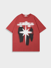RED SHADOW STAR TEE WITH GRAPHIC DESIGN