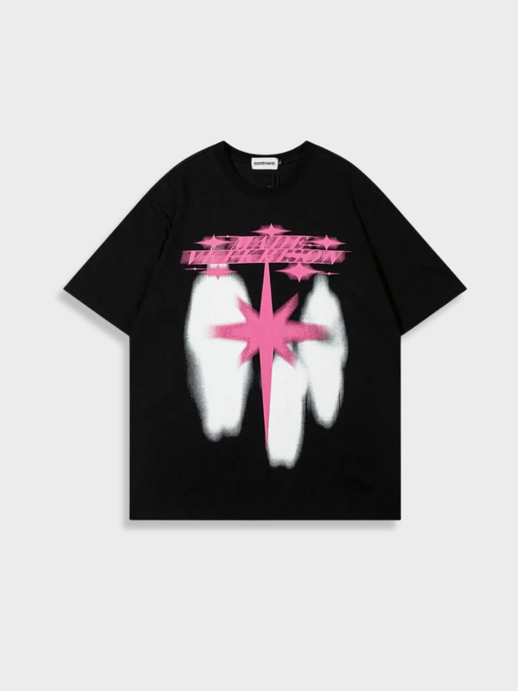 RED SHADOW STAR TEE WITH GRAPHIC DESIGN