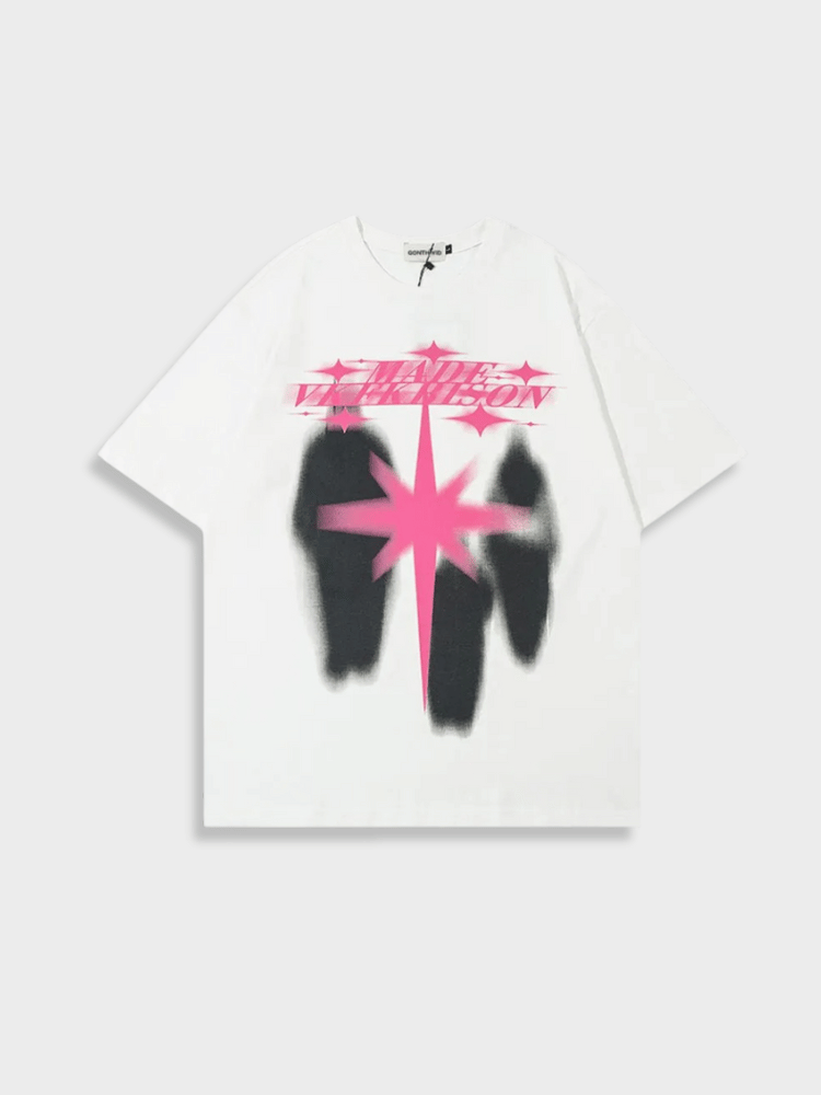 RED SHADOW STAR TEE WITH GRAPHIC DESIGN
