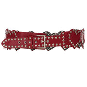 RED STUDDED HEART BELT HEARTED EDGE VEGAN LEATHER