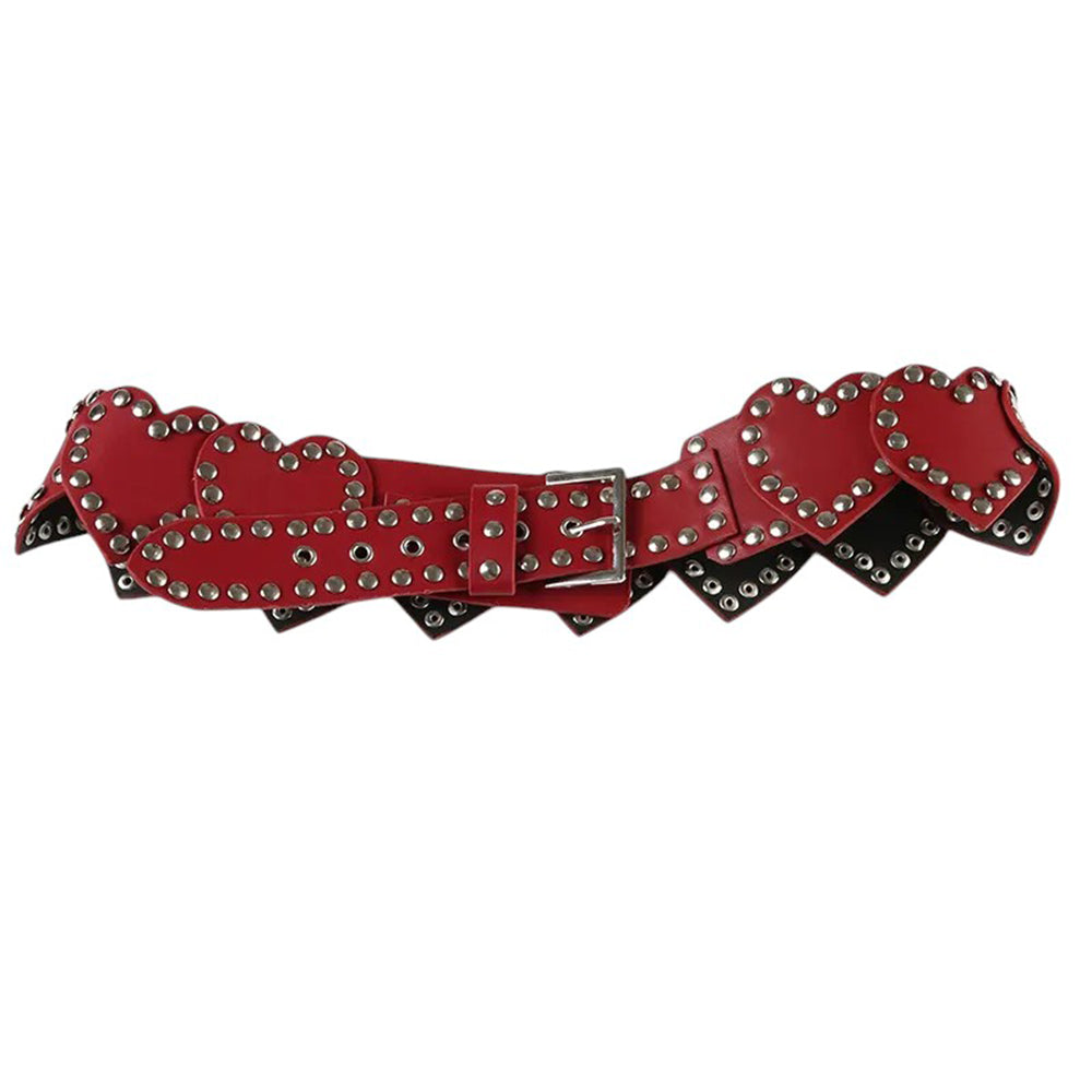 RED STUDDED HEART BELT HEARTED EDGE VEGAN LEATHER