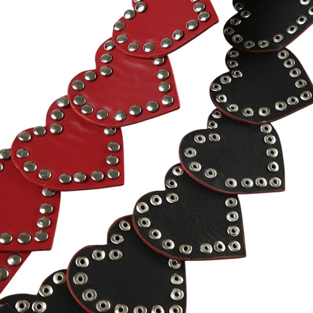 RED STUDDED HEART BELT HEARTED EDGE VEGAN LEATHER