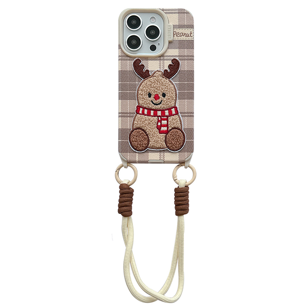 REINDEER EMBROIDERY IPHONE CASE WITH LANYARD DEER EMBROIDERY