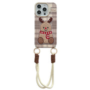 REINDEER EMBROIDERY IPHONE CASE WITH LANYARD DEER EMBROIDERY