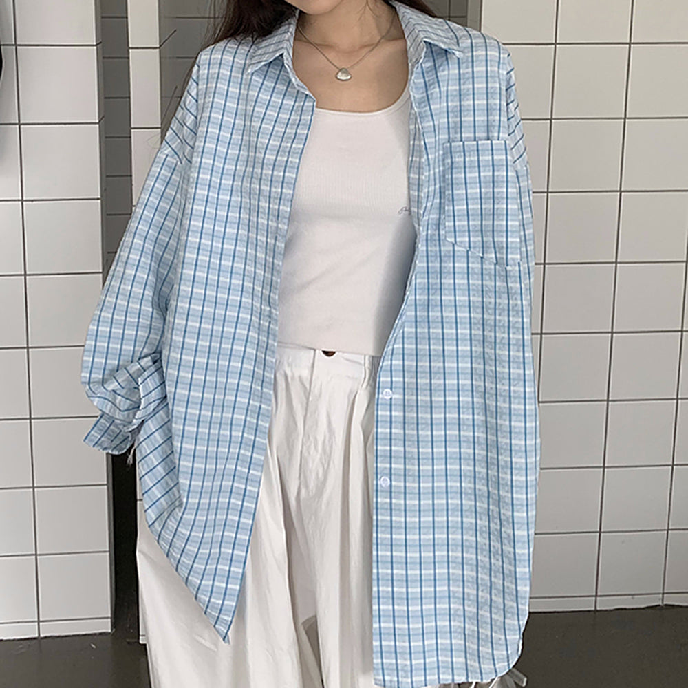 RELAXED ELEGANCE OVERSIZED SHIRT SOFT BABY BLUE PLAID