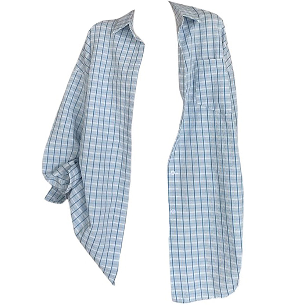 RELAXED ELEGANCE OVERSIZED SHIRT SOFT BABY BLUE PLAID