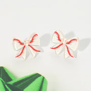 Women's Resin Baseball Bow Stud Earrings