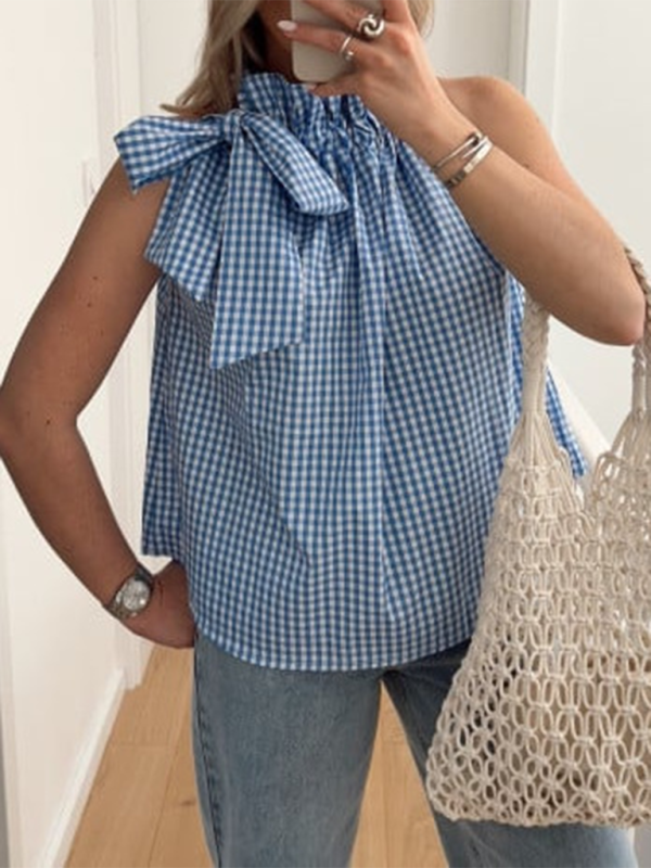 Resort Style Hot Girl Halter Sleeveless Vest Shirt - Blue / S