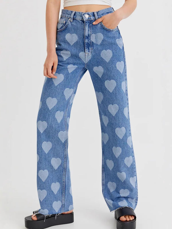 Retro Love Loose Fashion Straight Jeans - Denim Blue / S