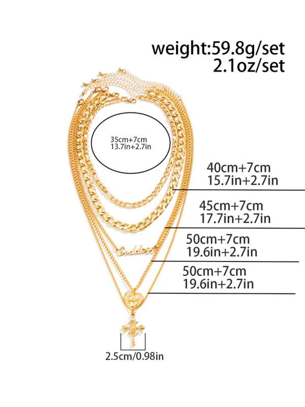 Retro multi-layer portrait cross pendant necklace Hip-hop style letter chain necklace - Golden / FREESIZE