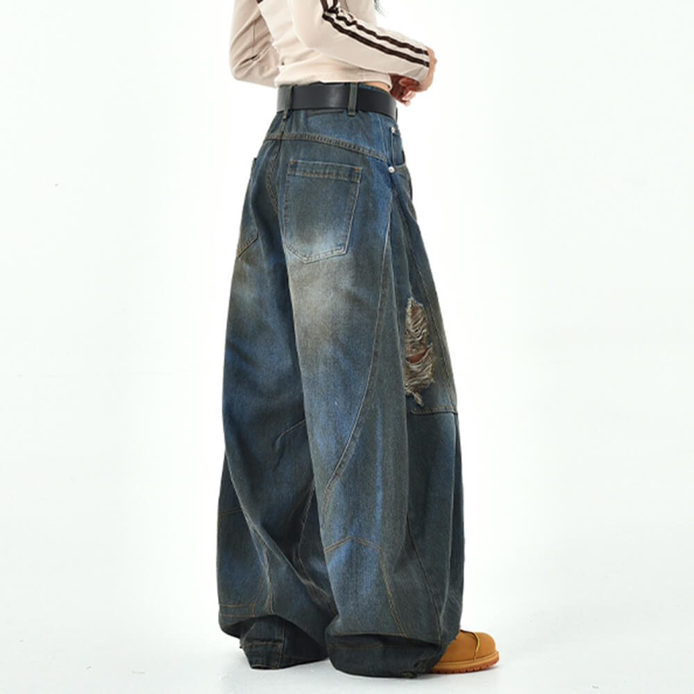 RETRO REBEL WIDE-LEG DISTRESSED JEANS FOR A VINTAGE STREETWEAR LOOK
