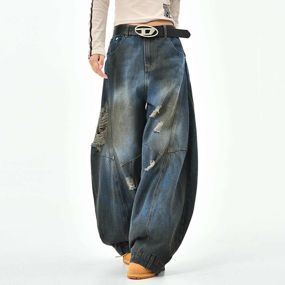 RETRO REBEL WIDE-LEG DISTRESSED JEANS FOR A VINTAGE STREETWEAR LOOK