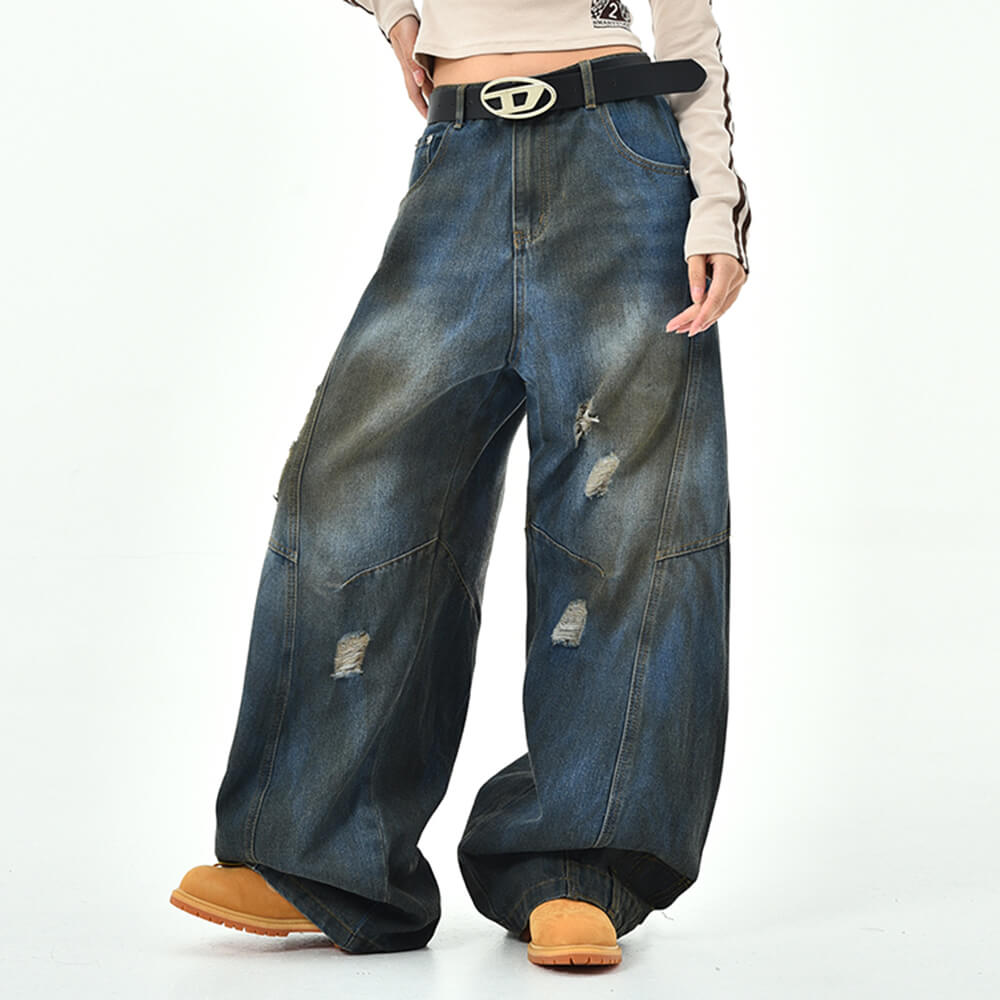 RETRO REBEL WIDE-LEG DISTRESSED JEANS FOR A VINTAGE STREETWEAR LOOK