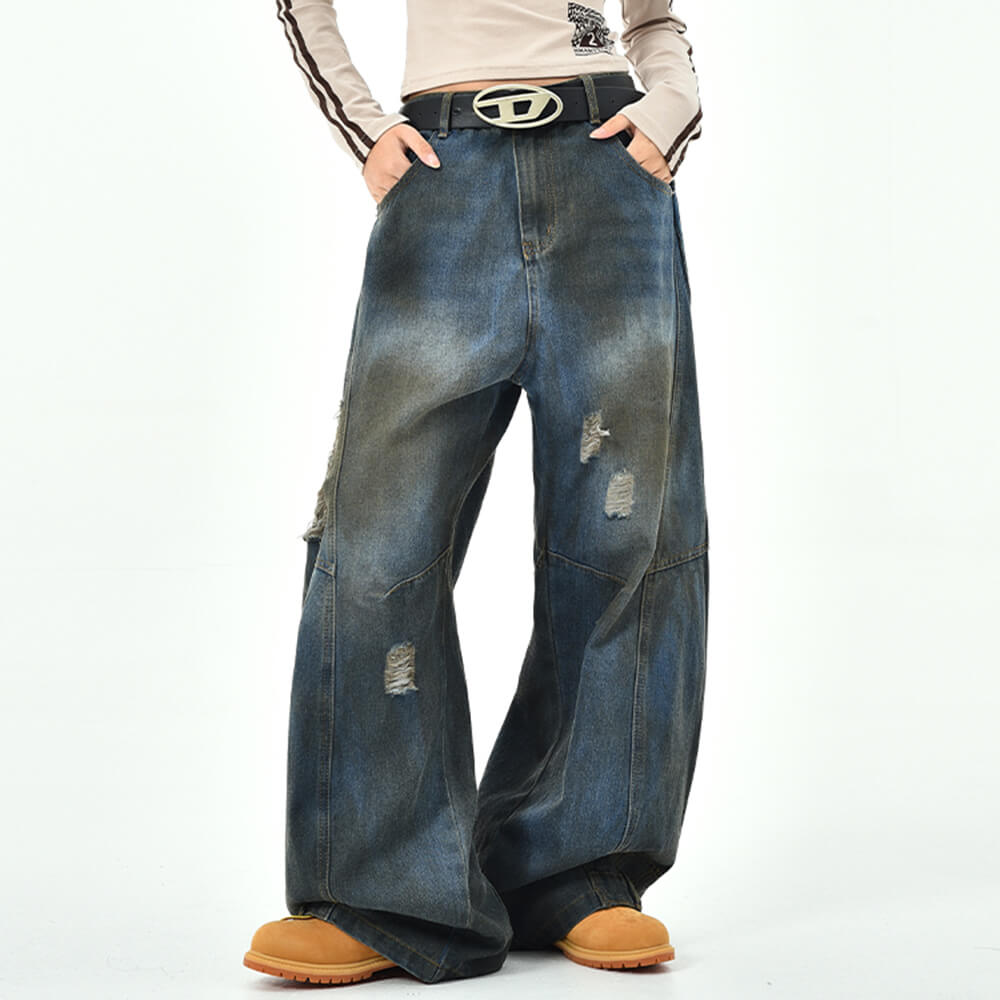 RETRO REBEL WIDE-LEG DISTRESSED JEANS FOR A VINTAGE STREETWEAR LOOK