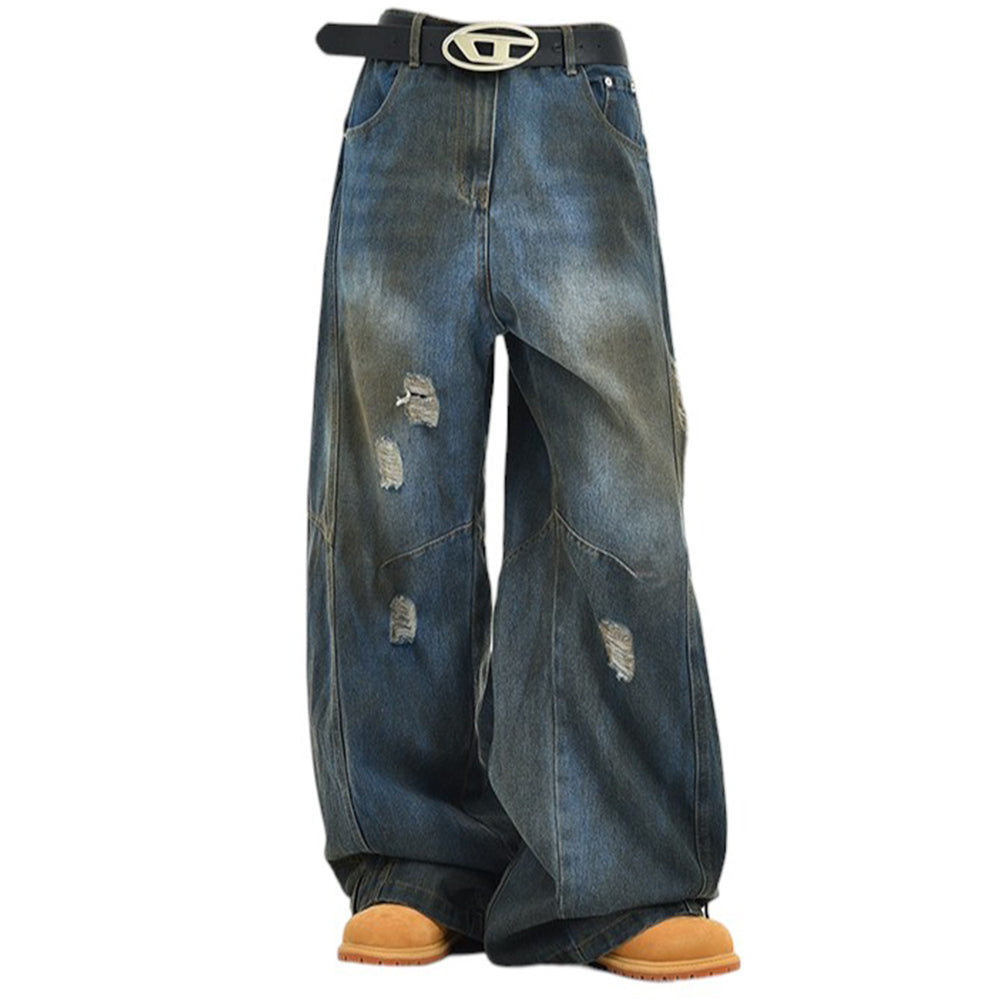 RETRO REBEL WIDE-LEG DISTRESSED JEANS FOR A VINTAGE STREETWEAR LOOK