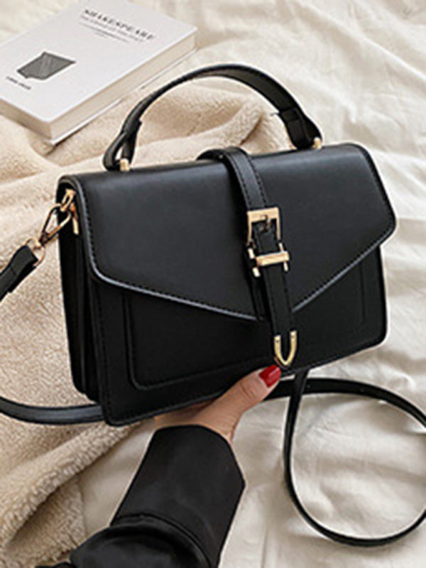 Retro shoulder handbag all-match crossbody small square bag - Black / F