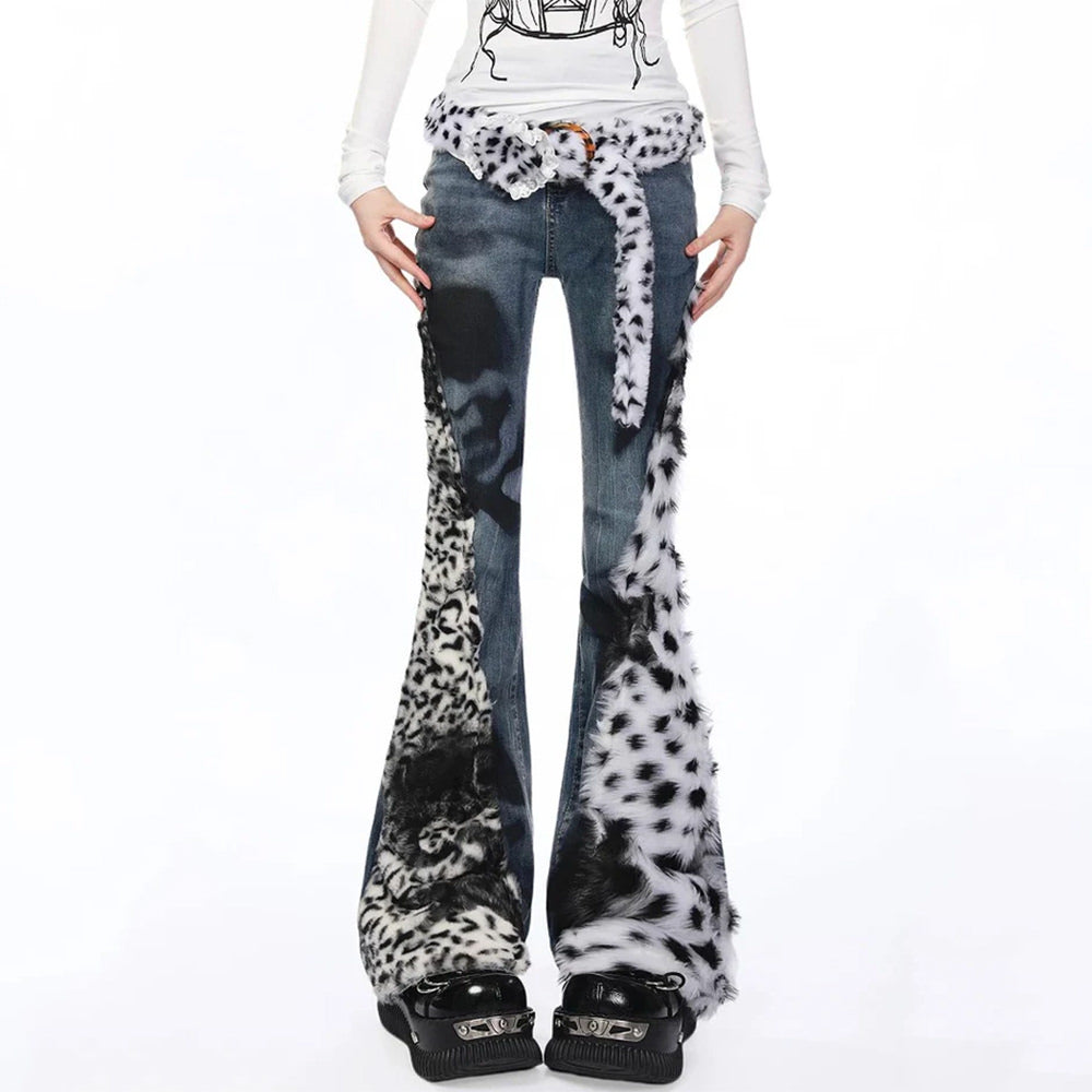 RETRO Y2K FLARED DENIM JEANS WITH PRINT ACCENTS FOR CASUAL OUTINGS