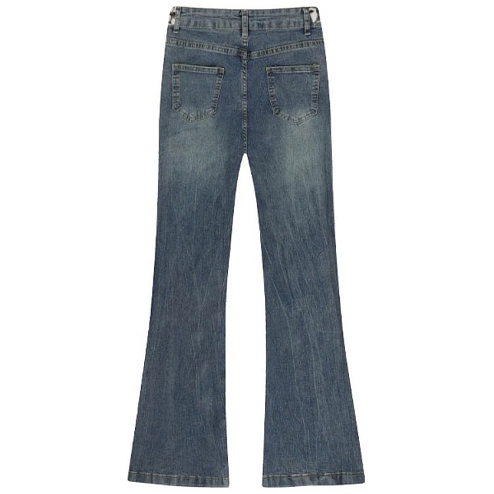 RETRO Y2K FLARED DENIM JEANS WITH PRINT ACCENTS FOR CASUAL OUTINGS