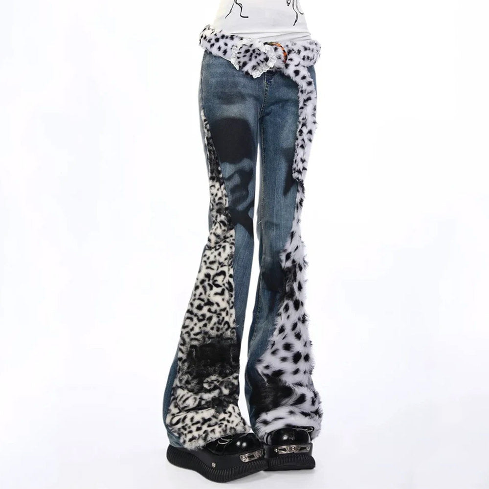 RETRO Y2K FLARED DENIM JEANS WITH PRINT ACCENTS FOR CASUAL OUTINGS